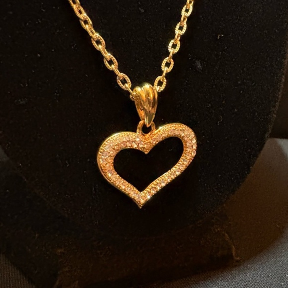 Fallon Jewelry - Gold Heart Pendant Necklace with Cubic Zirconia Accent